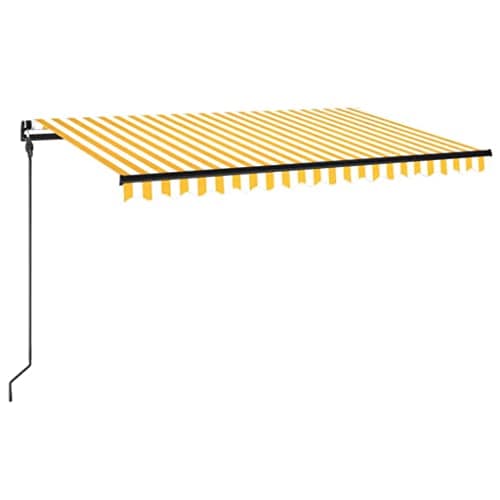 Image of vidaXL Manual Retractable Awning Folding Arm Outdoor Manual Retractable Awning Outdoor Sunshade Garden Patio Balcony 450x300 cm Yellow and White