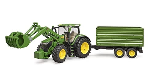 Image of Bruder 09828 John Deere 7R 350 with frontloader and Trailer