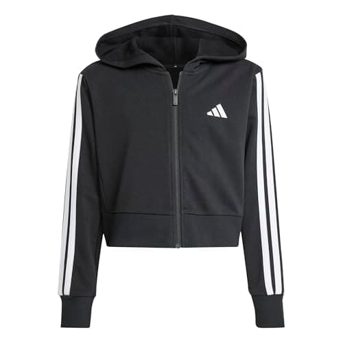 Image of adidas Girl's ESSENTIALS FULL ZIP CROP HOODIE, Black/White, 11-12 Years