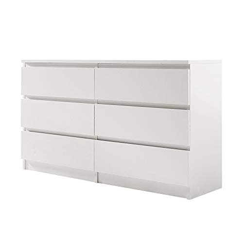 Image of Panana Wooden 3/4/5/6 Chest of Drawers with Metal Runners Modern Bedside Storage Cabinet for Living Room Hallway Bedroom (White, 6 Drawer Chest)