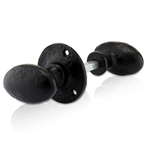 Image of XFORT® Antique Black Oval Rim Knob, Sturdy Brass Door Knob Handles, Gate Handles, Complete with Colour Matched Screws for Use with Rim Sashlocks