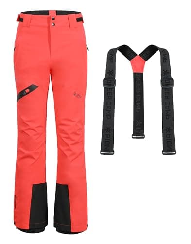 Image of Pioneer Camp Ski Pants Womens Waterproof Ladies Skiing Trousers Thermal Windproof Snow Bibs Overalls Warm Fleece Lined Salopettes Winter Snowboard Trousers with Detachable Braces（Coral Pink;S