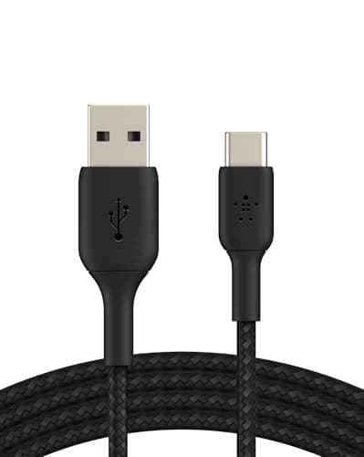 Image of Belkin BoostCharge Braided USB C charger cable, USB-C to USB-A cable, USB type C charging cable for iPhone 16, 15, Samsung Galaxy S24, S23, Pixel, iPad, MacBook, Nintendo Switch and more - 2m, Black