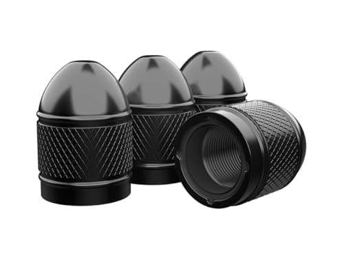 Image of MarCraft Bullet Corrosion Resistant (Black) Aluminium Tyre Wheel Alloy Valve Caps Dust Caps (4 Pack) Universal for Cars, SUVs, Bicycles, Motorcycles, Trucks | Plastic Insert | Screw-On