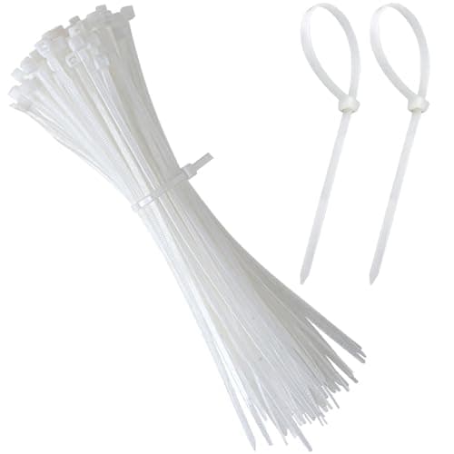 Image of 100 PCS White Plastic Cable Ties, 300mm x 3.6mm, 12" Premium Nylon Zip Ties, Heavy Duty Strong 30 cm Long Zip Tie Wraps, Secure Self-Locking, Multi-Purpose Plastic Tie Wraps for Home Garden Office DIY