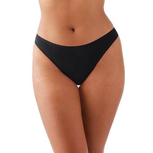 Image of Wacoal Women's Understated Cotton Thong Panty, Black, L
