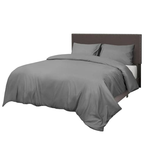 Image of Sapphire Collection Bedding Duvet Cover Soft Brushed Microfibre Duvet Cover with Pillowcases Bedding Quilt Cover Set Wrinkle free (Gray, Single)