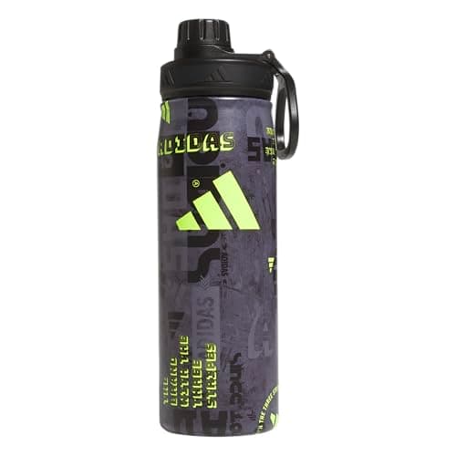 Image of adidas Stainless Steel Metal Water Bottle 20 oz (600 mL) Screw Cap, Upscaled Mix-black/Lucid Lemon Yellow, 600 ML