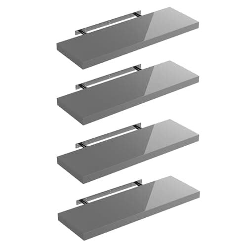 Image of Shelfinity Set of 4 Grey Floating Shelves for Wall | 30cm High Gloss Modern Wall Shelves | for Bedroom Living Room Bathroom Kitchen Office | Floating Shelf Unit Ideal for Display & Storage