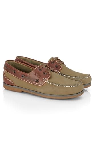 Image of Catesby Pippa Premium Leather Boat Shoes Women Breathable Lightweight Deck Shoes Ladies Summer Shoes (Olive/Brown, UK Footwear Size System, Adult, Women, Numeric, Medium, 8)