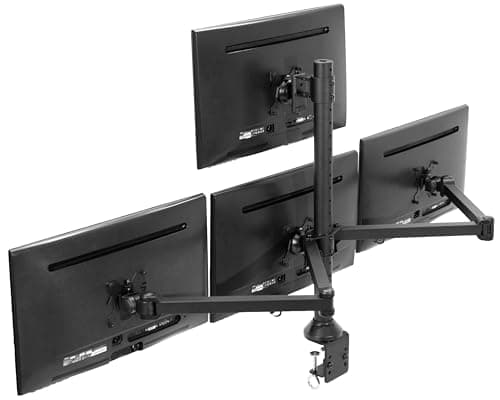 Image of VIVO Quad Monitor 13 to 32 inch LED LCD Clamp-on Desk Mount, 3 Plus 1 Articulating VESA Computer Stand, Holds 4 Screens, Fully Adjustable for Home Office Workstation, Black, STAND-V104A