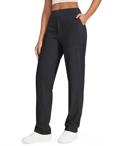 Image of G4Free ShiftReady Yoga Pants for Women Straight Leg Dress Stretch Ladies Work Trousers with Pockets High Waist Business Casual Pull On Smart Trousers(Black,XXL,Regular)
