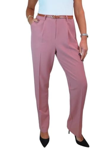 Image of Paulo Due Smart Tailored Fit Pleated Trousers for Women UK Ladies Formal Office Trouser Lightweight Work Pants Pink 8-22 (20)