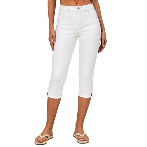 Image of Keepink Women's Denim Capri Pants Slim Fit Stretchy 3/4 Length Jeans Summer Casual Pull On Bottoms Plus Size High Waisted Cropped Trousers Workwear Ladies Jeggings Tights Joggers with Pockets