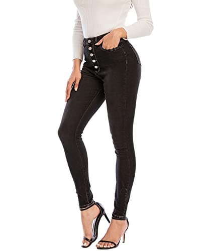 Image of ECUPPER Womens Jeans High Waist Skinny Fit Stretch Jeans Denim Trousers with Pockets Smoky Gray M