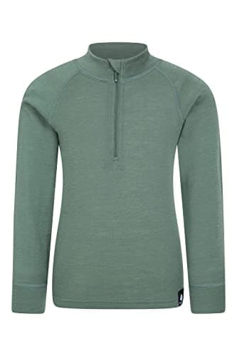 Image of Mountain Warehouse Kids Merino Half-Zip Top - Antibacterial, Lightweight, Breathable & Moisture Wicking for Boys & Girls - Spring Summer, Camping & Outdoors Khaki Kids Size 9-10 Years