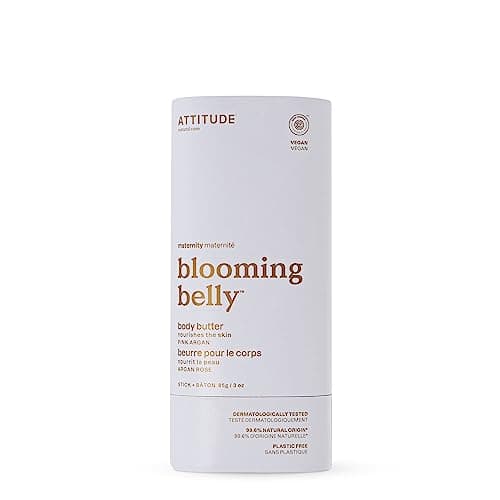 Image of ATTITUDE Body Butter Bar for Pregnant Dry and Stretched Skin, EWG Verified, Plastic-Free, Vegan Maternity Products, Rose and Argan Oil, 85 grams