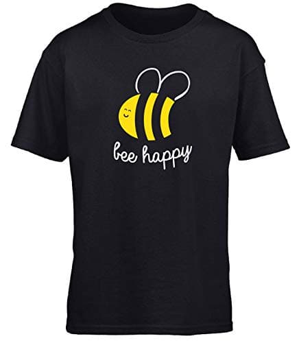 Image of Hippowarehouse Bee Happy Kids Children's Short Sleeve t-Shirt Black