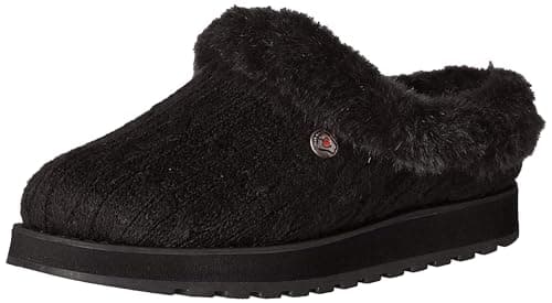 Image of Skechers Women's Keepsakes ICE Angel Slipper, Black Cable Knit Sweater/Faux Fur Trim, 3 UK