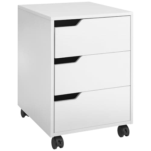 Image of HOMCOM 3 Drawer Mobile File Cabinet, Vertical Filing Cabinet with Wheels for Home Office, White