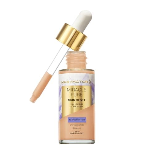 Image of Max Factor Miracle Pure Skin Reset Serum Foundation 30-40 Fair to Light, 2-in-1 Serum Formula, Healthy Looking Skin, Medium Coverage, Satin Matte Finish, 2% Niacinamide, Dermatologically Tested