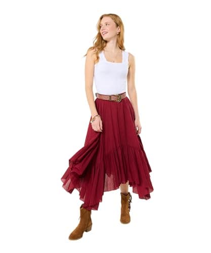 Image of Joe Browns Women's Boho Layered Hanky Hem Maxi Skirt, Regular, Red, UK 18