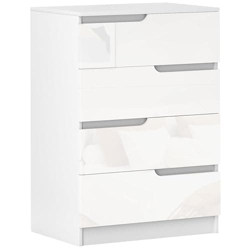 Image of HOMCOM Modern Chest of Drawer with 4 Drawers, High Gloss Dresser for Bedroom, Living Room, 60 x 40 x 85cm, White