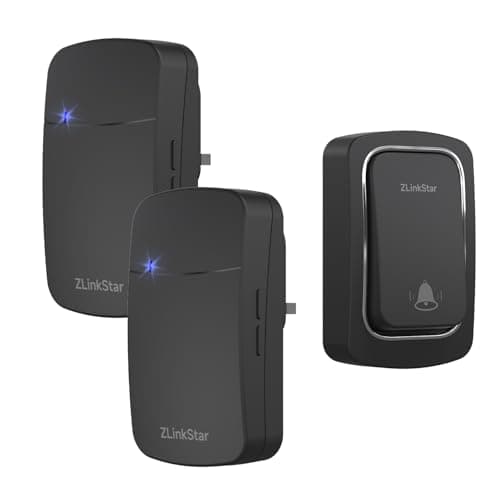 Image of ZLinkStar Self-Powered Wireless Doorbell No Battery Required,Waterproof IP65,38 Chimes, 5 Level Volume,1300ft Range Wireless Doorbell kit for Home(Black+1transmitter+2 Receiver)