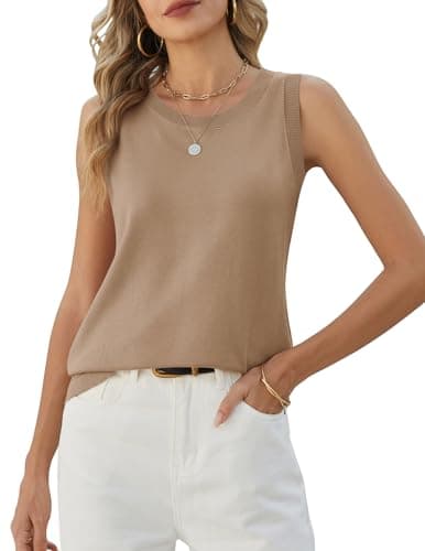 Image of Zeagoo Tank Tops Women Sleeveless Knitted Vest Tops Summer Sweater Vests Casual Crew Neck Khaki L