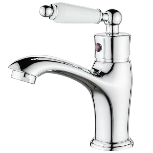 Image of Maynosi Traditional Bathroom Basin Mixer Tap, Luxury Victorian Basin Mixer, Single Lever Mono Sink Tap with Flexible Tails, Retro Ceramic Handle Faucet for Cloakroom, Solid Brass (Chrome)