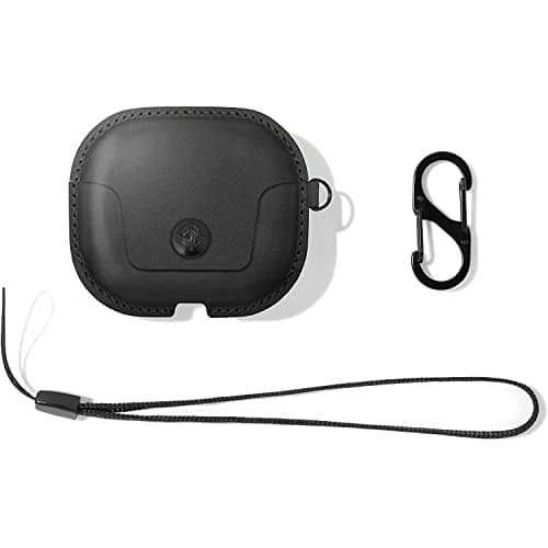 Image of Twelve South AirSnap Gen 3 | Leather Protective Case/Cover with Loss Prevention Clip and Optional Carry Strap for AirPods Gen 3, Black