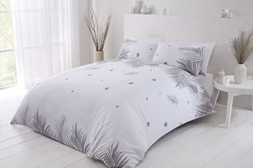 Image of Rapport Home Furnishings Tropics Palm Tree Leaves Reversible Duvet Cover Set Bedding Set (Double, Grey)