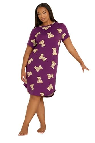 Image of Yours Curve Burgundy Red Teddy Bear Soft Touch Nightdress - Women's - Plus Size Curve