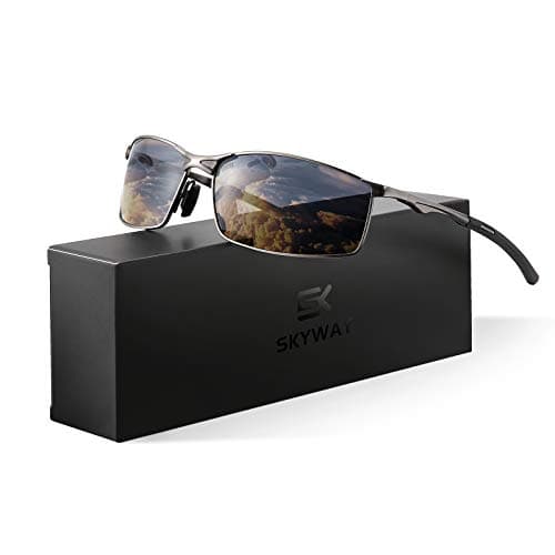 Image of SKYWAY Mens Sunglasses Polarized for Outdoor Sports Metal Frame Cycling Glasses UV400 Protection, Anti Glare, Reduce Eye Fatigue,Gun Frame/Black Lens