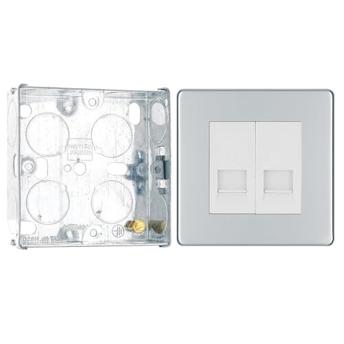 Image of BG Screwless Polished Chrome 2 Gang Master Telephone Socket FPCBTM2 with 25mm Steel Back Box
