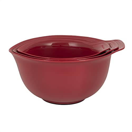 Image of KitchenAid Universal Nesting Plastic Mixing Bowls, 2.5 Quart, 3.5 Quart, 4.5 Quart, Non Slip Base with Easy Pour Spout to Reduce Mess, Dishwasher Safe, Set of 3, Empire Red