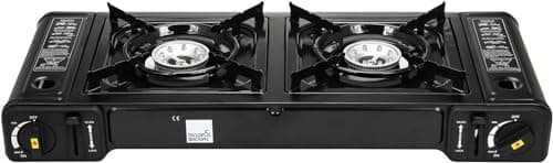 Image of Dual Burner Portable Camping Stove - EN417 Compliant Premium Portable Butane Gas Camping Stove - Automatic Ignition and Heat Control - Dual Cast Aluminium (Stove)