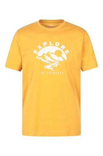 Image of Mountain Warehouse Mountain Explorer Mens Tee - 100% Cotton Casual T-Shirt, Lightweight, Breathable - Best for Spring Summer, Hiking, Camping & Outdoors Mustard (Mountain Explorer) M