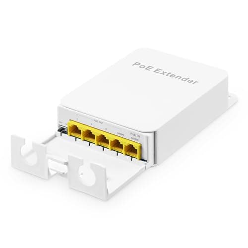 Image of Outdoor Gigabit PoE Passthrough Switch, 1 POE in 4 POE Out Extender, IEEE802.3af/at/bt Powered 90W, 10/100/1000Mbps Ethernet, Wall Mount Waterproof Plug and Play