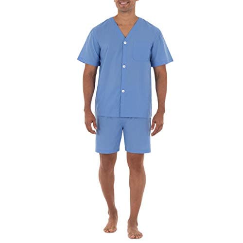 Image of Fruit of the Loom Men's Broadcloth Short Sleeve Pajama Set, Azure Blue, M