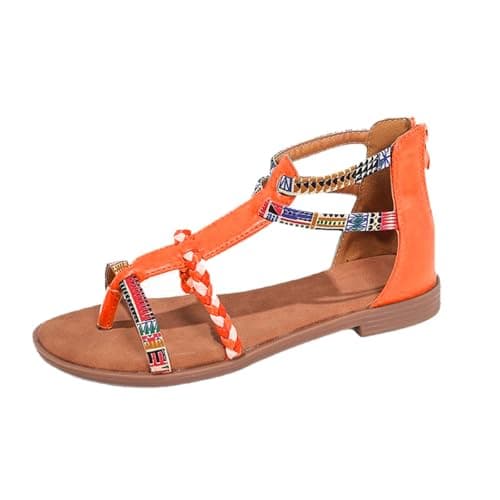Image of 2026 Sandals for Women Bohemian Style Women's Round Toe Flat Thong Comfortable Summer Flip Flops Casual Wear (Orange, 5)