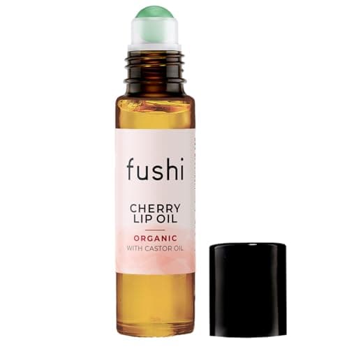 Image of Fushi Organic Cherry Lip Oil - 100% Natural Hydrating Lip Oil with Castor, Cherry, Shea & Almond Nut Oils - Restoring Natural Shine & Moisture 10ml Roller Ball
