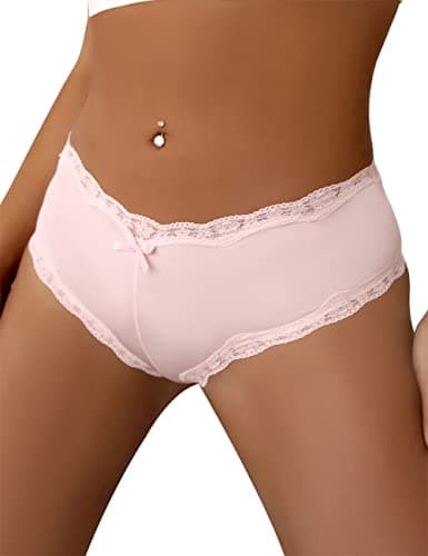 Image of ohyeahlady Women's Lace Satin Panties seamless Knickers Ladies Stretchy Low Rise Bikini Briefs Hipster Lace Underwear for Female Pink UK Size 8-10