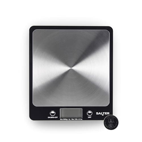 Image of Salter Evo Digital Kitchen Scale – Electronic Square Food Scale, Add & Weigh Multiple Ingredients, 6kg Capacity, Aquatronic For Measuring Liquids, Easy Read LCD Display, Includes Battery