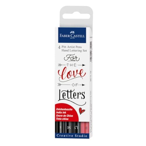 Image of Faber-Castell Creative Studio Pitt Artist Pen India Ink Pen, Black, Set of 4, Art, Craft, Drawing, Sketching, Home, School, University, Colouring