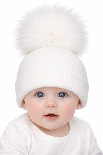 Image of SOHOBABY™ British Made Soft Stretchy Single Pom Plain Baby Boy Baby Girl Hat (UK, Age, 0 Months, 3 Months, White)