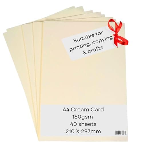 Image of A4 Cream Card Paper Printer - 160gsm 40 Sheets - Coloured - Suitable for Craft, Printing, Copying, Photocopiers