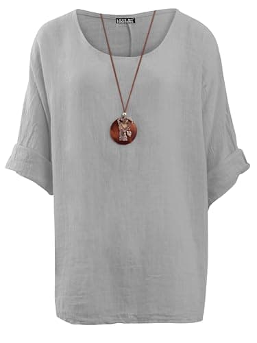 Image of Love My Fashions® Women's Italian Lagenlook Tunic Top – Oversized Loose Fit 3/4 Sleeve Round Neck Casual & Comfortable UK Fashion Grey