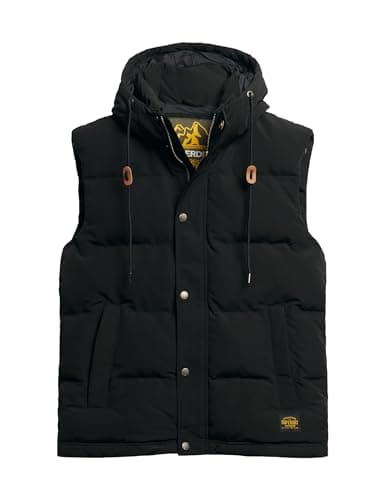Image of Superdry Men's EVEREST HOODED PUFFER GILET Jacket, Jet Black,