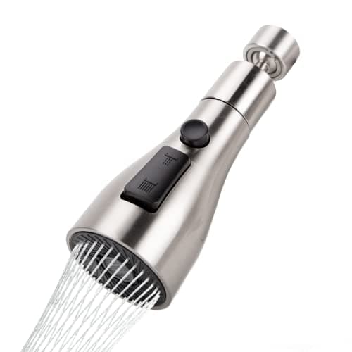 Image of Cuysfead 360°Swivel Brushed Nickel Spout FM22 M24 Kitchen Sink Tap Spray Attachment Head with 3 Modes,Replacement Tap End Diffuser,Faucet Pressurised Water Nozzle Aerator with Adapter Accessories,G1/2